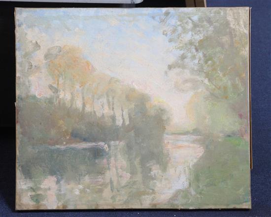Albert de Belleroche (1864-1944) River landscape 16 x 18.75in., unframed